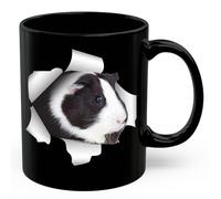 Dxcvbrds Divertente tazza da caffè con porcellino d'India bianco e nero, idea regalo per mamma e papà, con aspetto da animale domestico, in ceramica nera, 325 ml