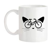 Dxcvbrds Tazza con gatto in bicicletta, divertente tazza per amanti dei gatti, uomini e donne, tazza da caffè da 325 ml, bianca, 325 ml