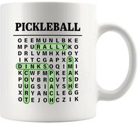 Dxcvbrds Tazza da caffè in ceramica con parole crociate Pickleball, idea regalo per papà, mamma, nonno, nonna, marito, moglie, paddle tennis, tazza da caffè in ceramica, 325 ml, colore: bianco