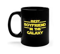 Dxcvbrds Tazza da caffè in ceramica con scritta "Best Boyfriend In The Galaxy", idea regalo per fidanzato, regalo ispirato, idea regalo per nerd (nero) 325 ml