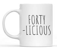 Dxcvbrds Tazza da caffè in ceramica con scritta "Forty-Licious", in ceramica, bianca, 325 ml