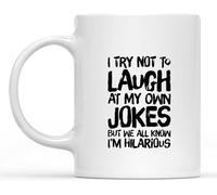 Dxcvbrds Tazza da caffè in ceramica con scritta "I Try Not to Laugh at My Own Jokes Coffee" (lingua italiana non garantita)