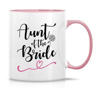 Dxcvbrds Tazza divertente - Tazza da caffè in ceramica con scritta "Aunt of the Bride", regalo di compleanno divertente, sarcastico, ispiratore, con manico rosa e interno - Tazza bianca con manico