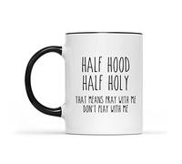 Dxcvbrds Tazza mezza sacra, divertente tazza cristiana, regalo cristiano, tazza di Gesù, tazza scrittura, tazze cristiane, tazza da caffè, tazze religiose, tazza in ceramica con accento nero, 325 ml