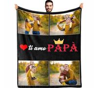 DXDOING Coperta Personalizzata con 4 Foto - Idee Regalo Uomo per Festa del Papà e Compleanno - Plaid in Flanella con Scritta Ti Amo Papà Coperte Personalizzabili Collage Foto Famiglia