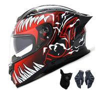 DXDRT Casco Moto Integrale Doppio anti-nebbia Visiere Street Bike Ciclomotore Moto Scooter Casco con ala posteriore per adulti Uomini Donne Adatto per Cruiser DOT/ ECE Approvato,Venom,XS
