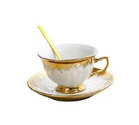 DXEHSEUY Set tazza da tè e piattino in ceramica smaltata, 200 ml, per caffè, bevande, ristorante, latte, bianco, 14 x 10 cm