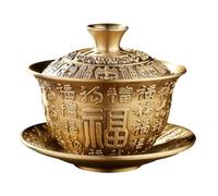 DXEHSEUY Tazza da tè e piattino in ottone, portatile, tradizionale, per ristoranti, ufficio, cucina, con personaggi, 8,5 x 8,5 cm