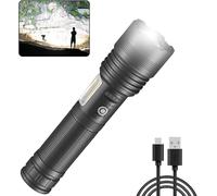 DXHGHYGL Torcia LED Professionale 100000 Lumen Super Luminosa -Potente con Batteria e Cavo USB, Torcia Tattica Portatile Potente, 7 Modalità con Sorgente luminosa XHP70 con di Lavoro COB