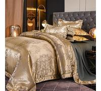 DXHOME Biancheria da letto 220 x 240 cm, in oro satinato, piacevole e liscia, lucida, con motivo floreale, moderna, copripiumino con chiusura lampo e 2 federe 80 x 80 cm