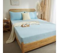 DXHOME Lenzuolo con angoli elasticizzati 140x200cm Blu Chiaro Azzurro Morbido Lenzuola con angoli elasticizzati in mussola di cotone Lenzuolo con angoli elasticizzati 140 x 200 per letto a castello