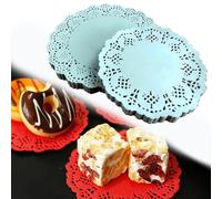 DXIA 100 centrini di carta blu rotondi in pizzo, per confezioni di torte, 8,9 cm, per feste di nozze e decorazioni di compleanno