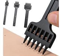 DXIA 3Pcs Punzoni in Acciaio,Punzonatrice Fai Da Te in Pelle,Strumenti di Punzonatura Punzoni, 2-6mm 2 + 4 + 6 Denti Cuciture Scalpello Tool, per Allacciatura Cucitura Artigianale in Pelle