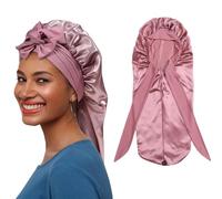 DXIA Cuffia in Seta per Dormire, Cuffia Seta Capelli Notte Lunga, Cuffia in Seta per Capelli Ricci, Cuffia in Seta per Dormire Capelli, Cuffia Lunga in Raso da Donna con Fascia elastica (Oro Rosa)