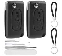 DXiongW 2 Pezzi Guscio Chiave Auto 2 Tasti CE0523 VA2 Compatibile con Peugeot 207 307 308 407 408 607 e Citroen C3 C2 C4 C5 C6 C8 Xsara Ricambio Guscio Cover per Chiave Telecomando con Portachiavi