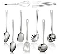 DXiongW Set di Utensili da Cucina in Acciaio Inossidabile 9 Pezzi Set Spatola in Metallo con Mestolo Schiumarola Frusta Cucchiaio Pasta e Pinza Utensili Lavabili in Lavastoviglie Accessori da Cucina