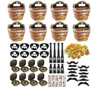 DXLing 154 Pezzi Gadget Compleanno Pirati Regalini con Monete d’Oro Gemme Bussola Bende da Pirata Baffi Cannocchiale Giocattolo Tatuaggi Adesivi Forzieri Pirata Gadget Compleanno Regali
