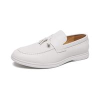 DXSYGMBN Mocassini Uomo con Nappe Scarpe Casual Eleganti Comode Leggere in Pelle Morbida Ideali per Ufficio Lavoro Matrimonio Eventi Formali,Bianca,43 EU