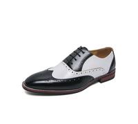 DXSYGMBN Scarpe Oxford Wingtip da Uomo Scarpe Brogue in Pelle Bicolore Scarpe Eleganti Stringate Spectator per Matrimonio, Festa, Club,Nero,46 EU