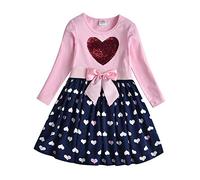 DXTON Ragazze Abiti Motivo Paillettes Inverno Manica Lunga Abbigliamento Vestito delle Ragazze da Festa RosaLh5740 12T
