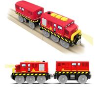 DxxD Locomotiva ad Azione a Batteria, Trenino Legno Giocattolo per Bambini, Trenino Elettrico con Suono e luce, Treno Compatibile con Thomas, Brio, Giocattolo Regali per Ragazze Ragazzi 3+ Anni, Rosso