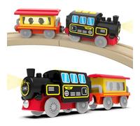 DxxD Trenino Elettrico per Bambini, Locomotiva ad Azione a Batteria con Suono e luce, Trenino Legno Giocattolo Bambino, Treno compatibile con Thomas Brio, Giocattolo Regali per Ragazze Ragazzi 3+ Anni