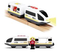 DxxD Trenino Elettrico per Bambini, Trenino Legno Giocattolo Bambini, Treno Intercity Suono e luce con Figure per Ferrovia, Locomotiva ad Azione a Batteria Compatibile con Thomas Brio, 3+ Anni, Bianco