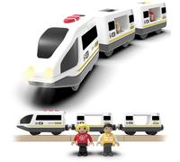 DxxD Trenino Elettrico per Bambini, Trenino Legno Giocattolo con Suono e luce, Bambino Treno Intercity con Figure, Locomotiva ad Azione a Batteria Compatibile con Thomas Brio, Ragazzi 3+ Anni, Bianco