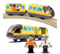 DxxD Trenino Elettrico per Bambini, Trenino Legno Giocattolo, Treno Intercity con Figure per Ferrovia, Locomotiva ad Azione a Batteria, Auto Giocattolo Compatibile con Thomas, Brio Età 3+ Anni, Giallo