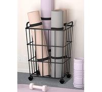 DXYQXL Carrello porta tappetino da yoga in metallo con ruote e maniglia, comoda soluzione di archiviazione per sala fitness, cestino da palestra mobile da yoga Mat Storage - Organizer da pavimento per