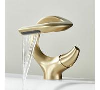 DXYQXL Rubinetto a cascata, a forma di S, miscelatore creativo per lavabo da bagno per acqua calda e fredda, struttura in rame con nucleo valvola in ceramica, design a risparmio idrico