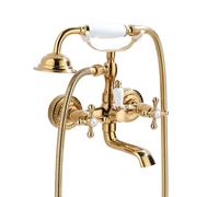 DXYQXL Rubinetto per vasca da bagno, miscelatore a parete, in ottone stile vintage, rubinetti da bagno a doppia maniglia con doccetta e tubo doccia