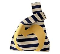 DXZXDJIU Borsa a Mano Lavorata a Maglia a Righe minimaliste Love - Borsa Tote da Polso con Nodo Mini da Donna for Studenti e Shopping Riutilizzabile(Yellow)
