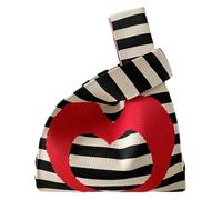 DXZXDJIU Borsa a Mano Lavorata a Maglia a Righe minimaliste Love - Borsa Tote da Polso con Nodo Mini da Donna for Studenti e Shopping Riutilizzabile(Red)