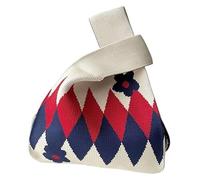 DXZXDJIU Borsa a Mano Lavorata a Maglia con Fiori Fatta a Mano for Donna | Borsa Tote Piccola Casual | Borsa da Polso Riutilizzabile for Ragazze(Black And Red)