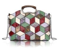 DXZXDJIU Borsa a tracolla patchwork in pelle di vacchetta multicolore for donna - Elegante borsa a tracolla for tablet da 10,9"(Red and green)