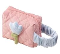 DXZXDJIU Borsa cosmetica da Donna con Fiori di Tulipano, Grande capacità, Organizer da Viaggio in Velluto a Coste Portatile con Cerniera(Pink Wrist Bag)