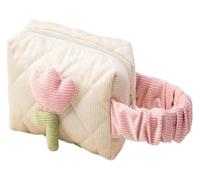 DXZXDJIU Borsa cosmetica da Donna con Fiori di Tulipano, Grande capacità, Organizer da Viaggio in Velluto a Coste Portatile con Cerniera(Beige Wrist Bag)