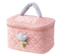 DXZXDJIU Borsa cosmetica da Donna con Fiori di Tulipano, Grande capacità, Organizer da Viaggio in Velluto a Coste Portatile con Cerniera(Pink Bucket Bag)