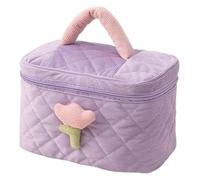 DXZXDJIU Borsa cosmetica da Donna con Fiori di Tulipano, Grande capacità, Organizer da Viaggio in Velluto a Coste Portatile con Cerniera(Purple Bucket Bag)