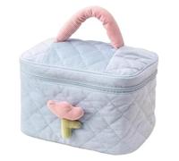 DXZXDJIU Borsa cosmetica da Donna con Fiori di Tulipano, Grande capacità, Organizer da Viaggio in Velluto a Coste Portatile con Cerniera(Blue Bucket Bag)
