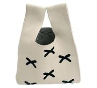 DXZXDJIU Borsa da Polso Mini Knot Fatta a Mano da Donna - Borsa Casual in Maglia con Fiocco e Strisce for Studenti e Shopping(White)