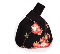 DXZXDJIU Borsa da Polso Vintage da Donna Fatta a Mano con Nodo - Mini Borsa Portatile con Stampa Floreale - Borsa a Secchiello di Grande capacità for Telefono(Black)