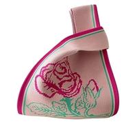 DXZXDJIU Borsa Tote Riutilizzabile Fatta a Mano con Nodo | Elegante Borsa Lavorata a Maglia for Lo Shopping e l'uso Quotidiano(Rose)