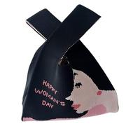 DXZXDJIU Borse a Mano in Maglia con Simpatici Cartoni Animati for Donna | Borse Tote Piccole Casual | Borsa da Polso Riutilizzabile for Ragazze | Borsa Regalo Perfetta for Festival(Black)