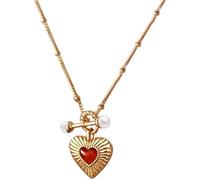 DXZXDJIU Collana con Ciondolo a Forma di Agata Rossa for Donna - Girocollo con Catena in Oro e clavicola di Perle in Argento Sterling 925