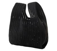 DXZXDJIU Mini Borsa a Mano in Maglia Fatta a Mano for Donna | Borsa Tote a Quadri a Righe Colorate | Borsa da Polso Casual for Studenti | Borsa della Spesa Riutilizzabile(Black)