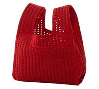 DXZXDJIU Mini Borsa a Mano in Maglia Fatta a Mano for Donna | Borsa Tote a Quadri a Righe Colorate | Borsa da Polso Casual for Studenti | Borsa della Spesa Riutilizzabile(Red)