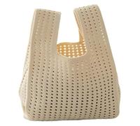 DXZXDJIU Mini Borsa a Mano in Maglia Fatta a Mano for Donna | Borsa Tote a Quadri a Righe Colorate | Borsa da Polso Casual for Studenti | Borsa della Spesa Riutilizzabile(Ivory)