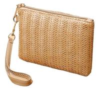 DXZXDJIU Pochette da Polso in Paglia Intrecciata da Donna alla Moda - Portafoglio da Spiaggia Estivo for l'uso Quotidiano(Coffee)